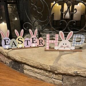 New Easter Bunny Standing Decor Signs Set of Two